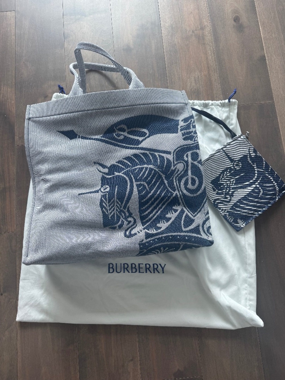 Burberry Unisex Knight Large Canvas EKD Square Tote Handbag Shoulder Bag